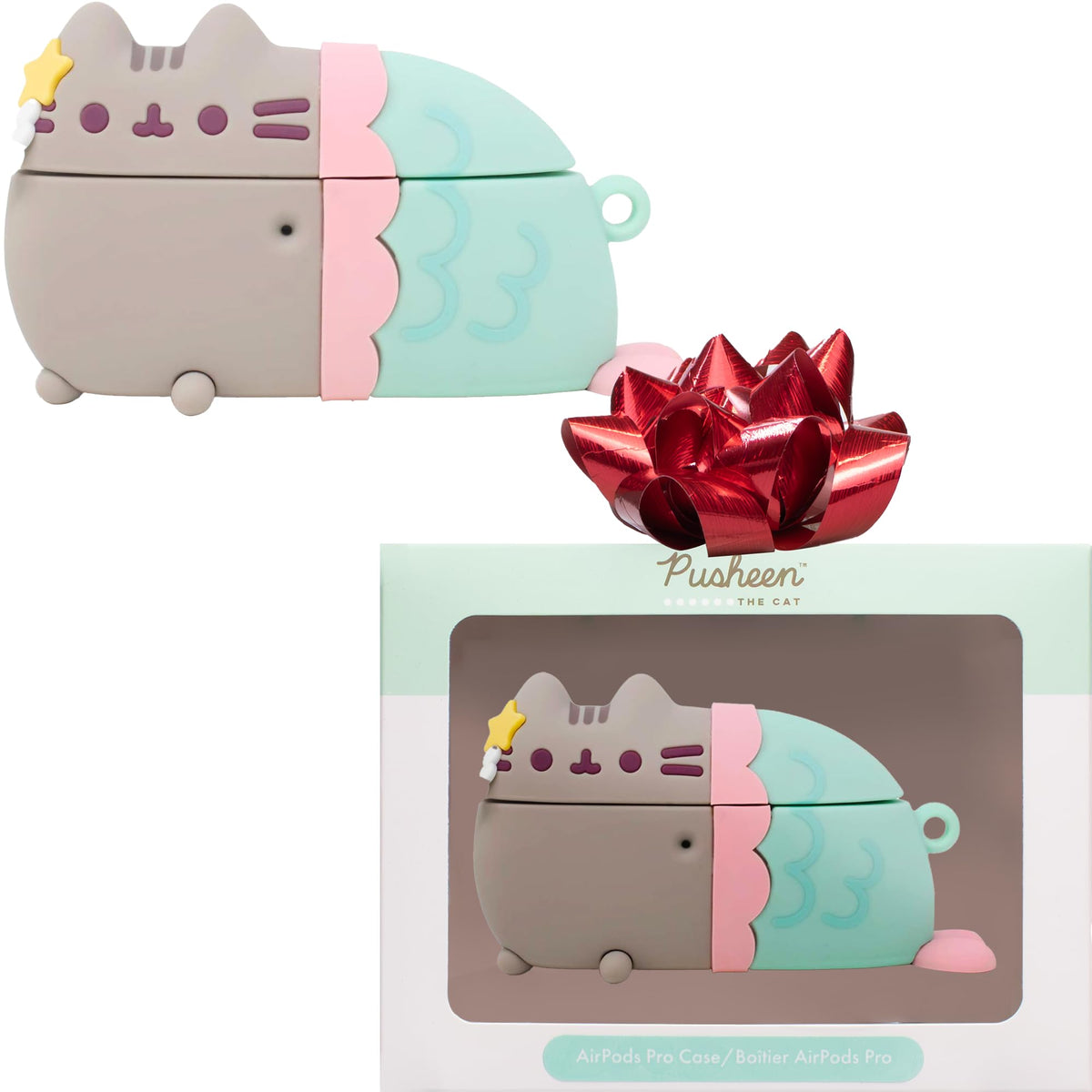 iFace x Pusheen Mermaid Silicone Case for AirPods Pro and Pro 2 with Carabiner