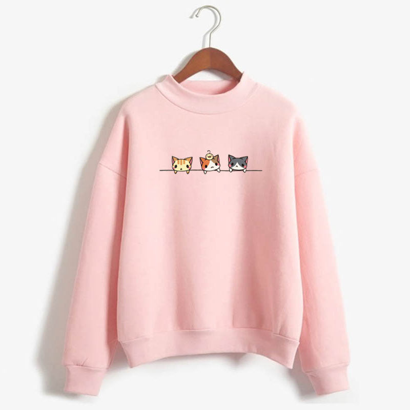 Sudadera de manga larga con estampado de tres gatitos