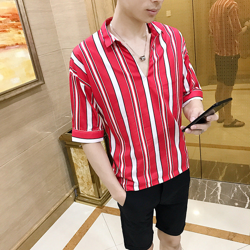 Camisa de rayas de manga corta y corte ajustado para hombre