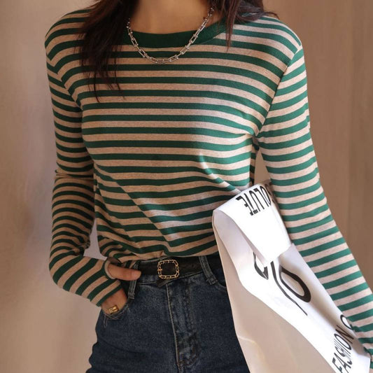 Playera de rayas de manga larga para mujer