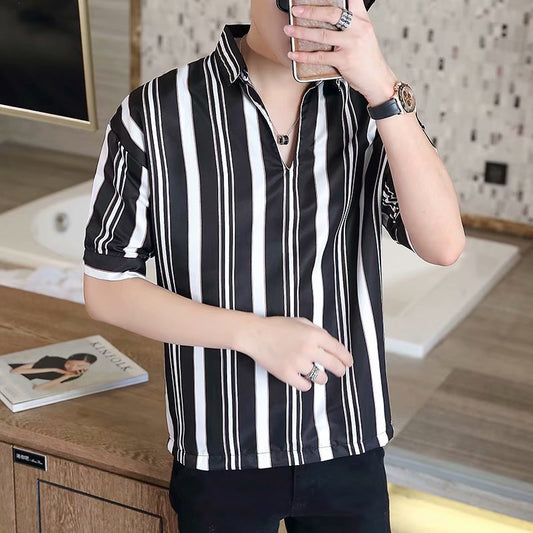 Men's short sleeve slim fit striped shirt