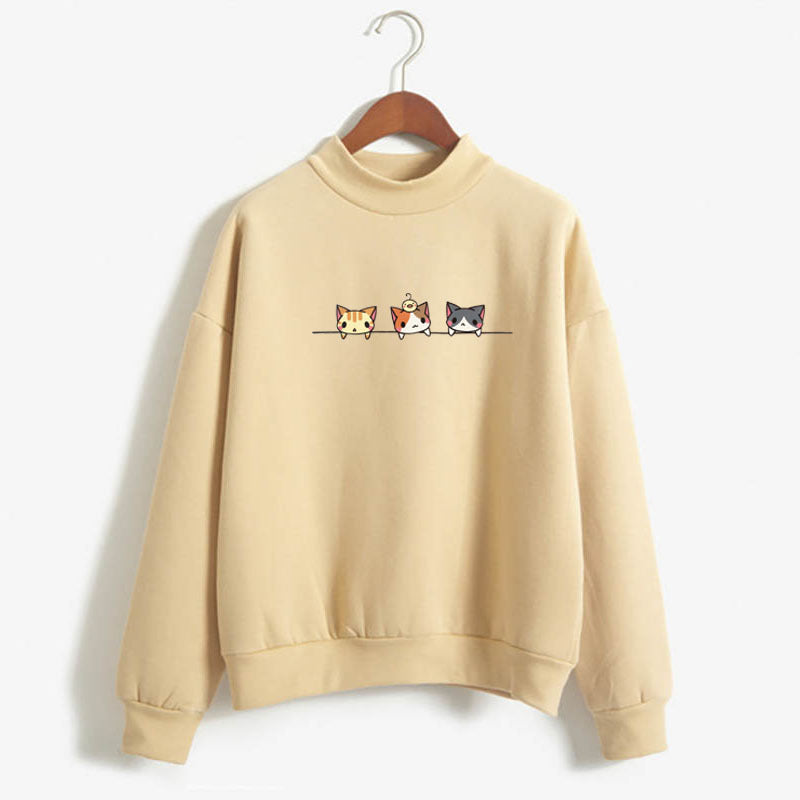Sudadera de manga larga con estampado de tres gatitos