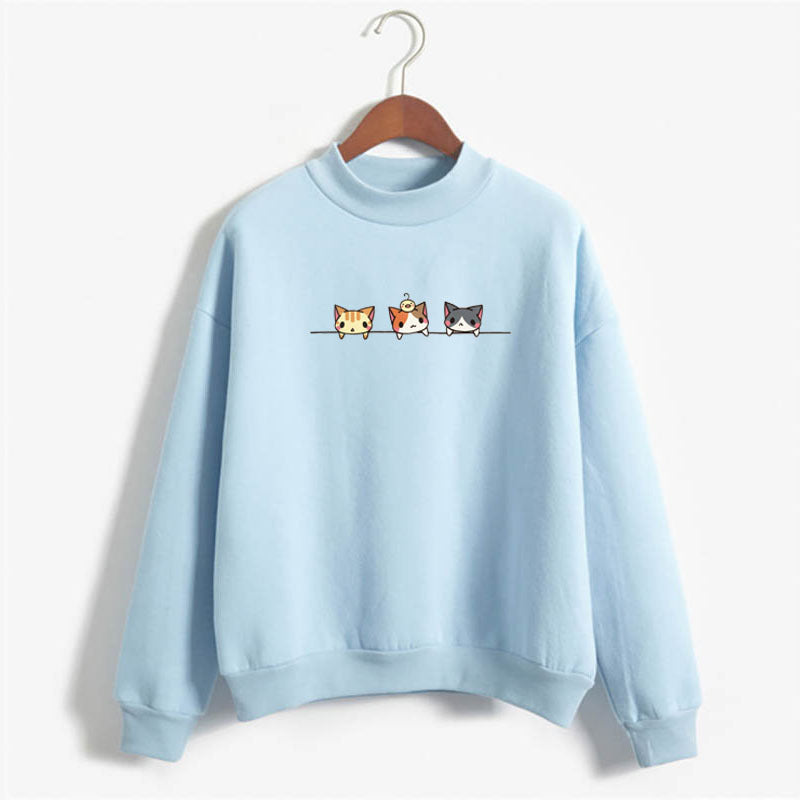 Sudadera de manga larga con estampado de tres gatitos