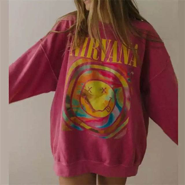 Oversized long-sleeve sweatshirt with print and Y2K style