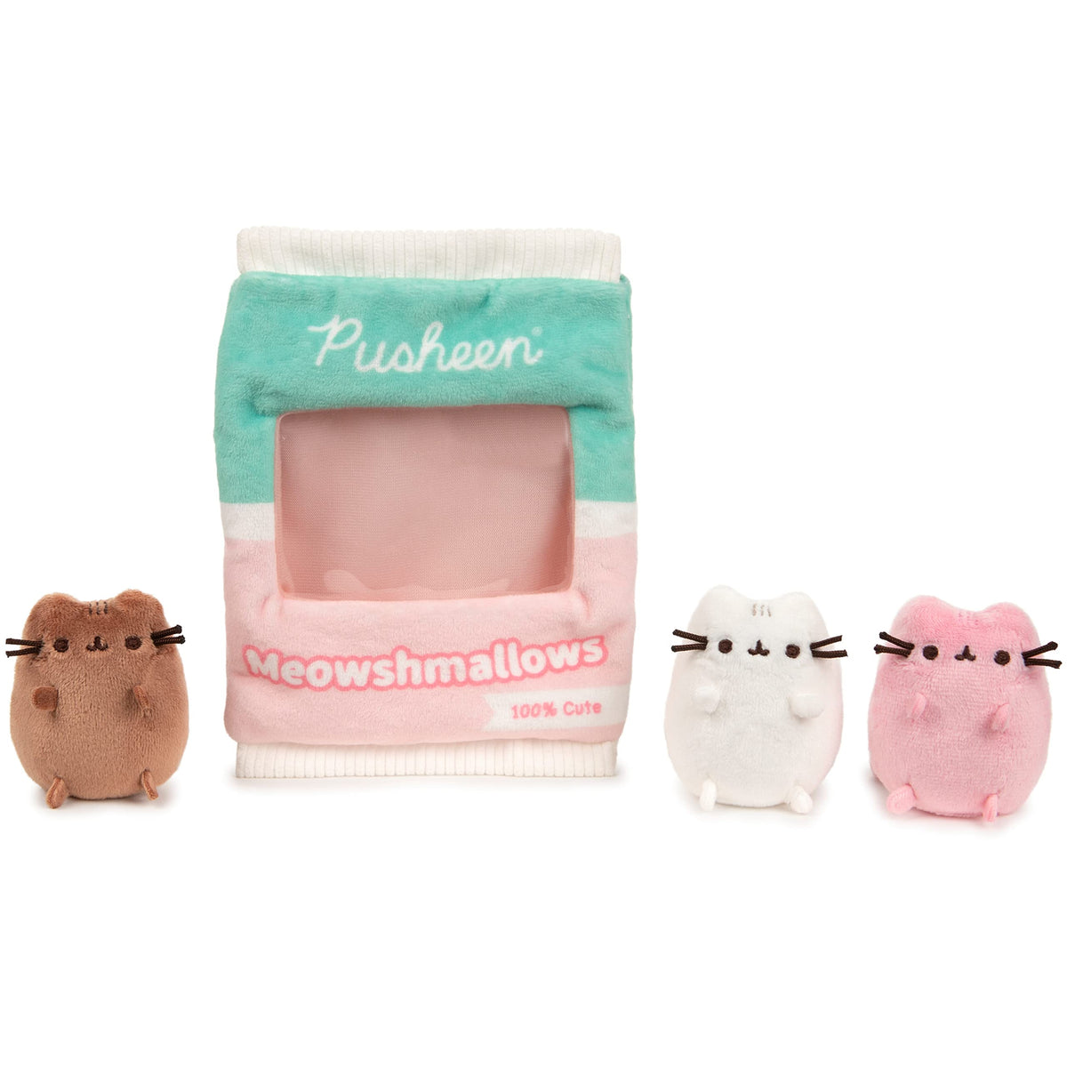 Pusheen Meowshmallows Plush Bag with 3 Mini Plushies, Pink and Green, 7.5 Inches