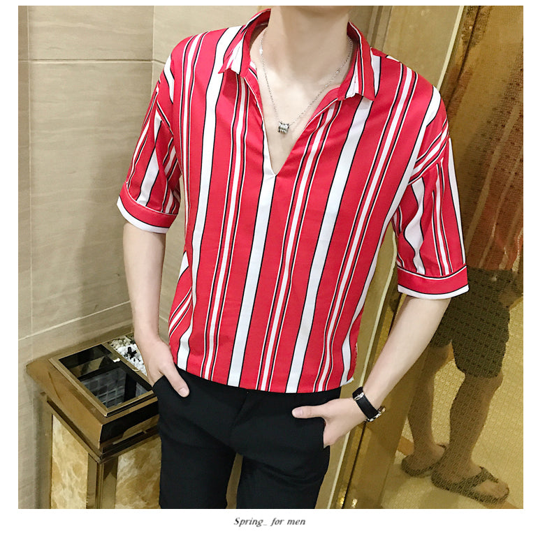 Camisa de rayas de manga corta y corte ajustado para hombre